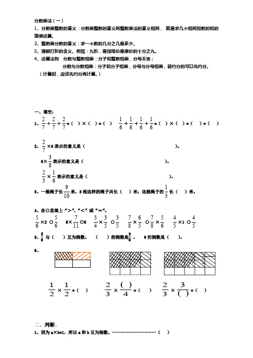 新北师大版五年级数学下册第三单元《分数乘法》知识点归纳与练习