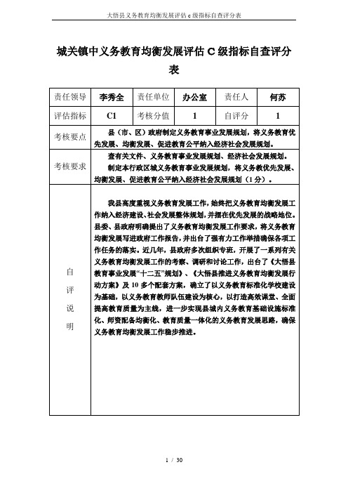 大悟县义务教育均衡发展评估c级指标自查评分表