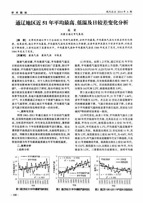 通辽地区近 51 年平均最高、低温及日较差变化分析