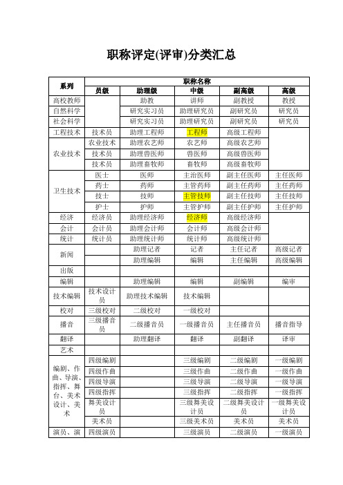 职称分类汇总