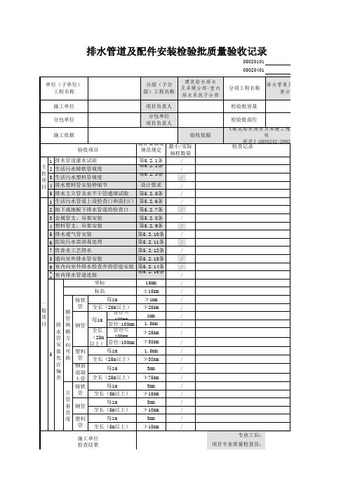 05020101_排水管道及配件安装检验批质量验收记录