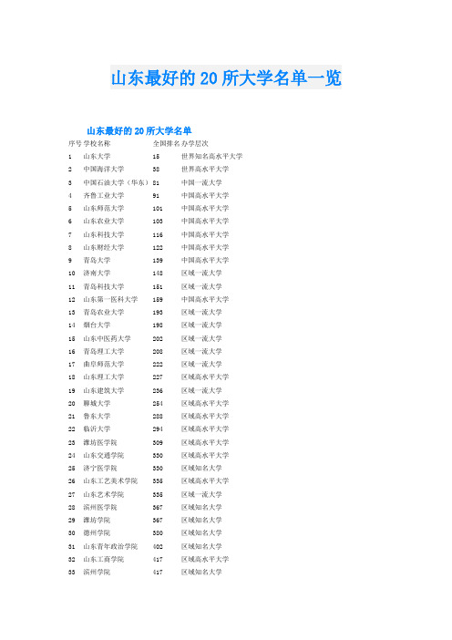 山东最好的20所大学名单一览