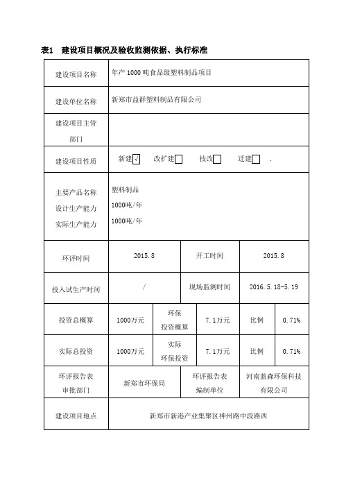 建设项目概况及验收监测依据执行标准