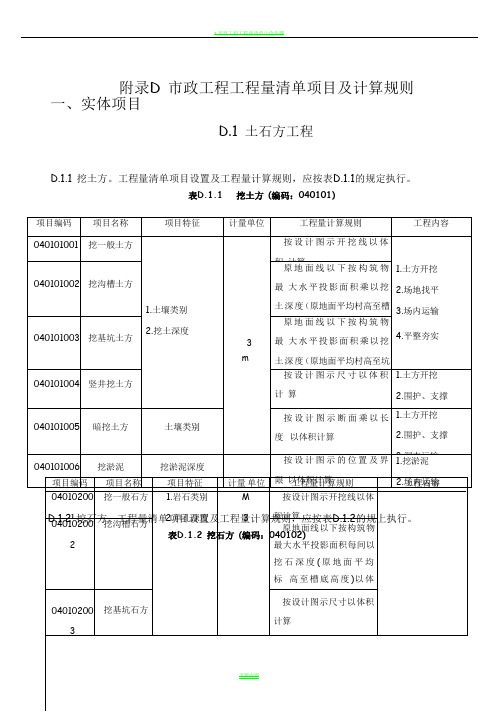 市政工程工程量清单项目及计算规则68633