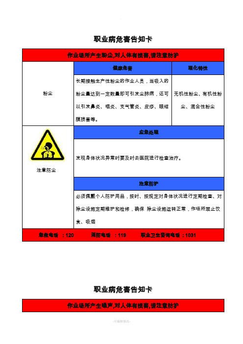 职业病危害告知卡(全套)