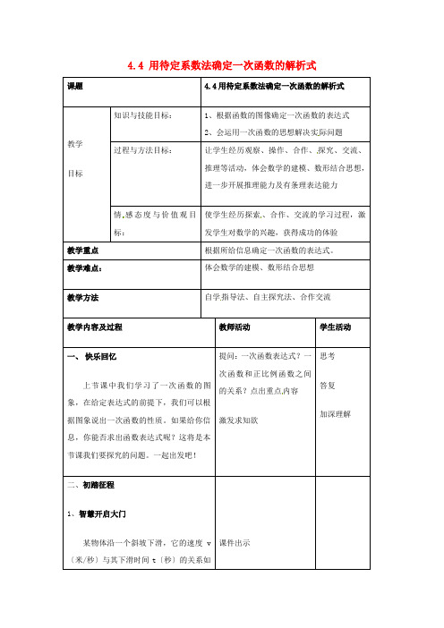 《用待定系数法确定一次函数表达式》教案 (同课异构)2022年湘教版 (1)