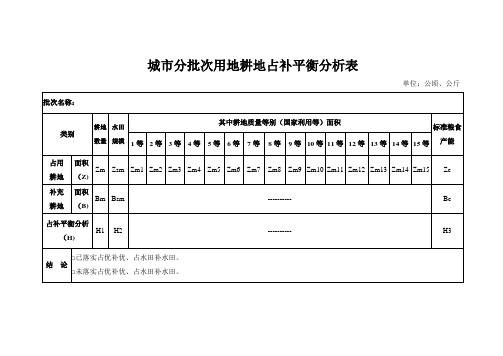 城市分批次地耕地占补平衡分析表