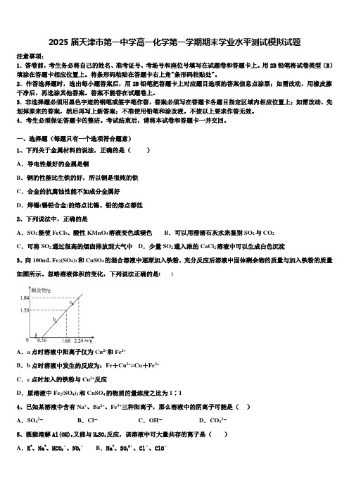 2025届天津市第一中学高一化学第一学期期末学业水平测试模拟试题含解析