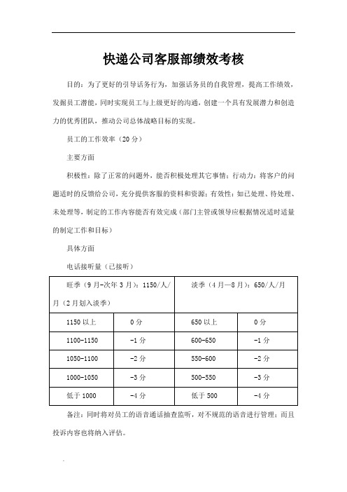 快递公司客服部绩效考核