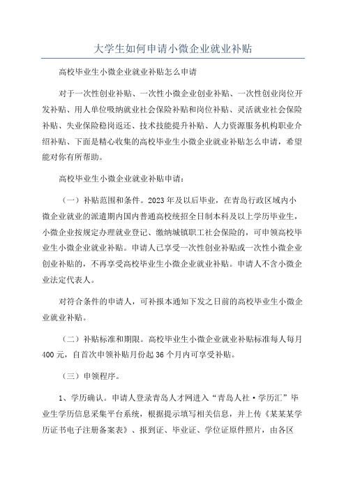 大学生如何申请小微企业就业补贴