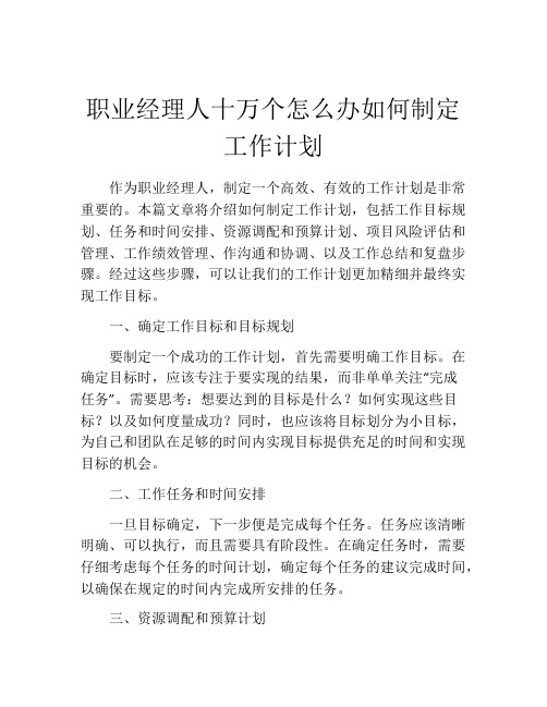 职业经理人十万个怎么办如何制定工作计划