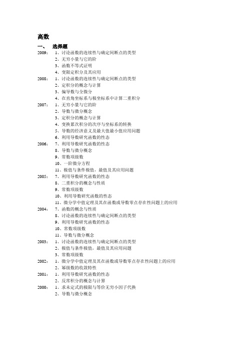 考研数学三历年各类题型考点总结