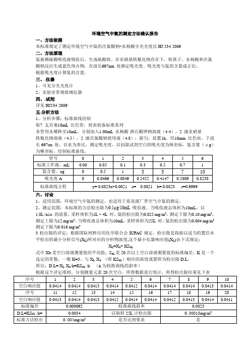 《环境空气 氨的测定 次氯酸钠-水杨酸分光光度法》HJ 534-2009方法确认报告