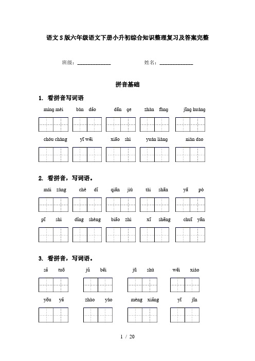 语文S版六年级语文下册小升初综合知识整理复习及答案完整