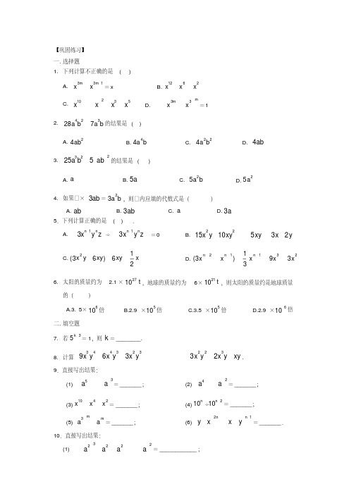 整式的除法(基础)巩固练习——初中数学【名校学案+详细解答】