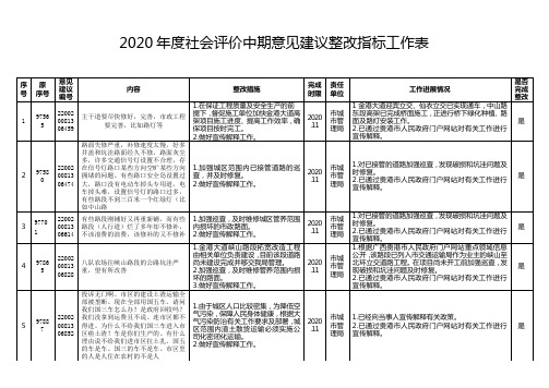 2020年度社会评价中期意见建议整改指标工作表