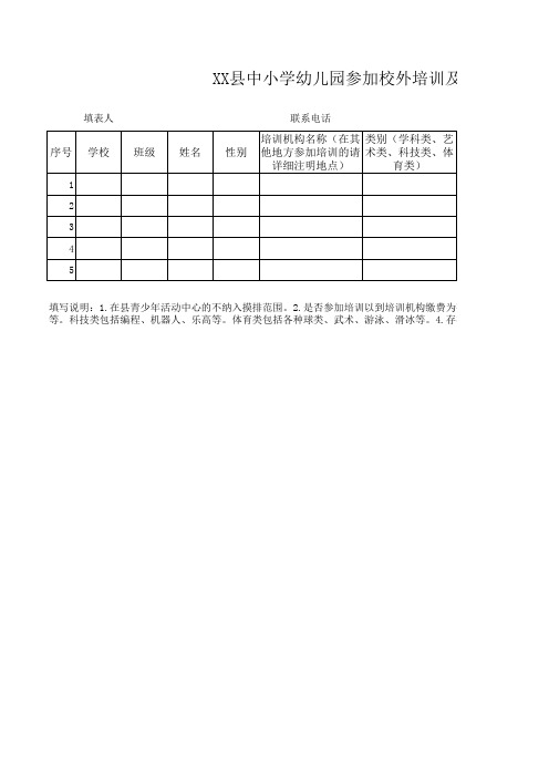 XX县中小学幼儿园参加校外培训及托管学生摸底表(模板)