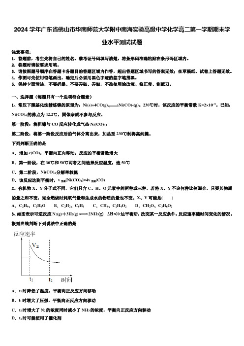 2024学年广东省佛山市华南师范大学附中南海实验高级中学化学高二第一学期期末学业水平测试试题含解析