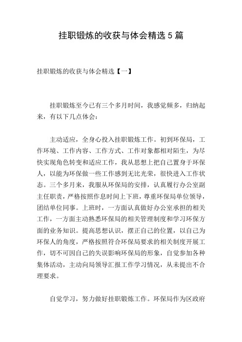 挂职锻炼的收获与体会精选5篇