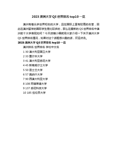 2023澳洲大学QS世界排名top10一览