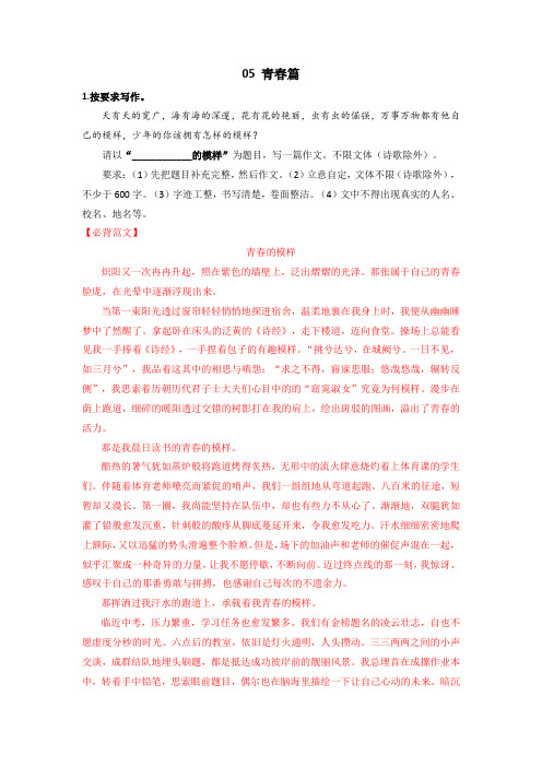 【2023中考作文备考】中考热点主题作文押题必背范文及写作指导05 青春篇