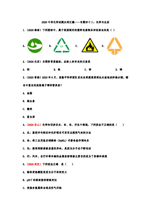 2020中考化学试题分类汇编——专题四十二：化学与生活
