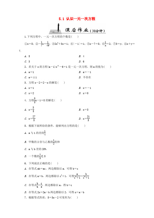 七年级数学上册 5.1 认识一元一次方程课时作业 (新版)北师大版