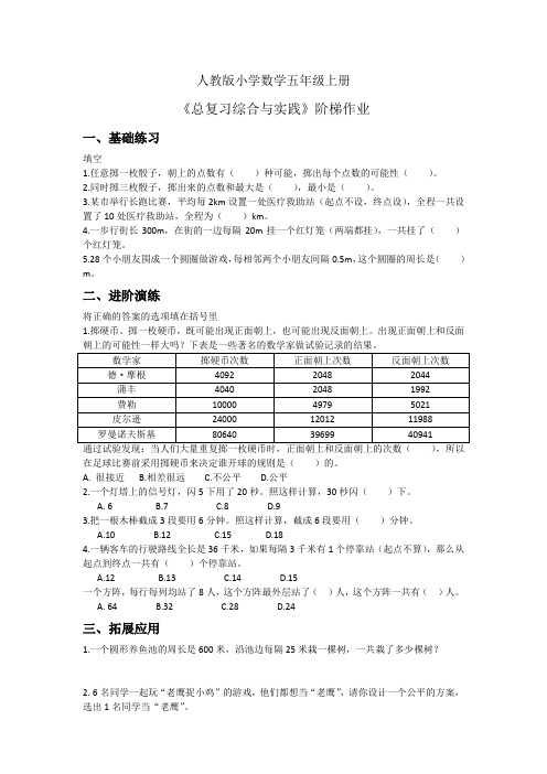 人教版数学五上《总复习综合与实践》阶梯作业及答案