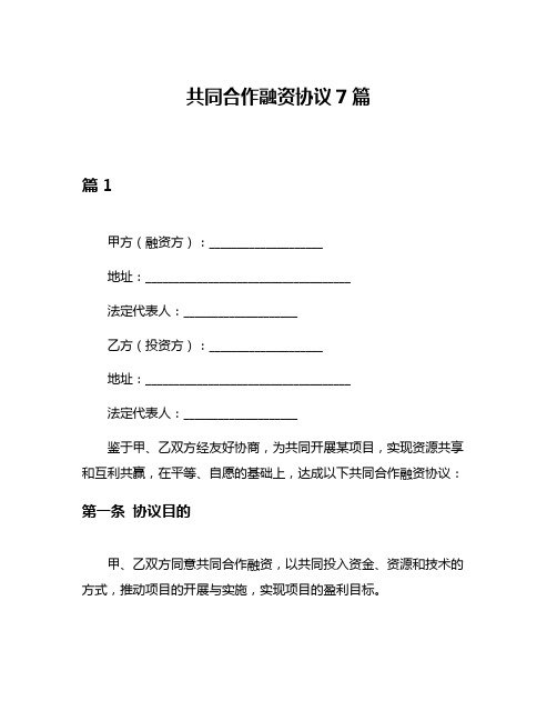 共同合作融资协议7篇