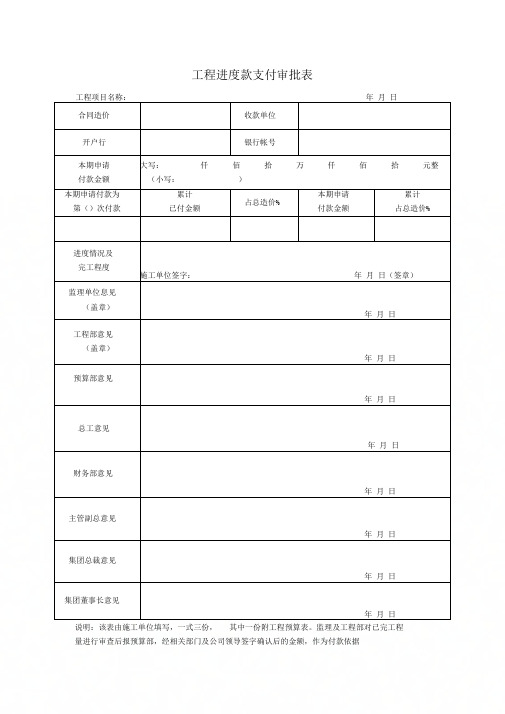 《工程进度款支付审批表》