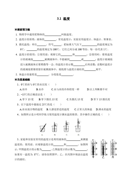 最新人教版八年级物理上册 3.1 温度 分层训练题