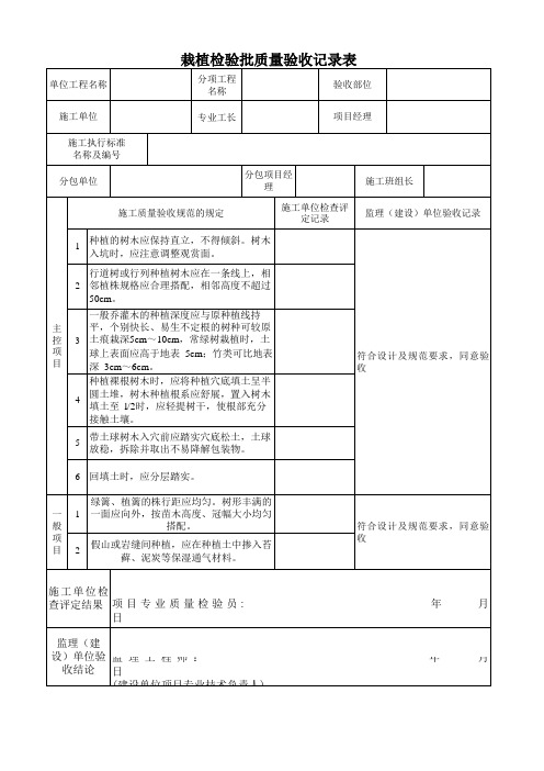 栽植检验批质量验收记录表