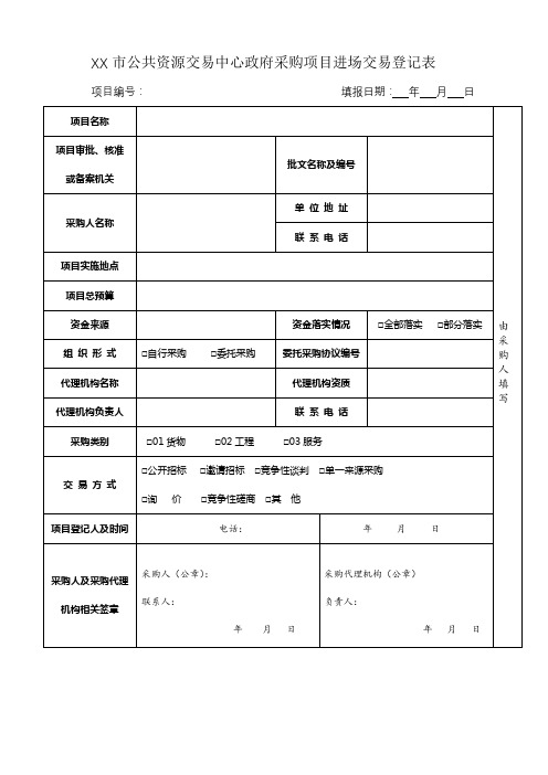 市公共资源交易中心政府采购项目进场交易登记表【模板】