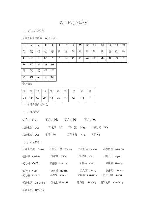 初中化学用语
