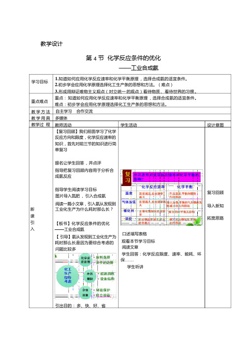 高中化学_第4节  化学反应条件的优化——工业合成氨教学设计学情分析教材分析课后反思