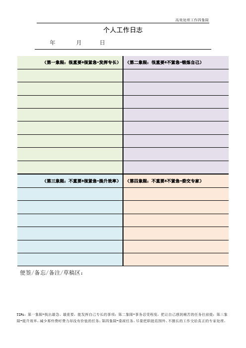 个人工作日志(四象限图)