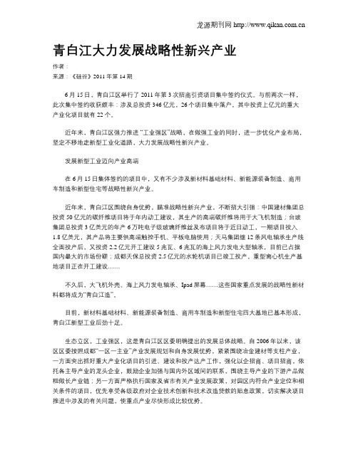 青白江大力发展战略性新兴产业