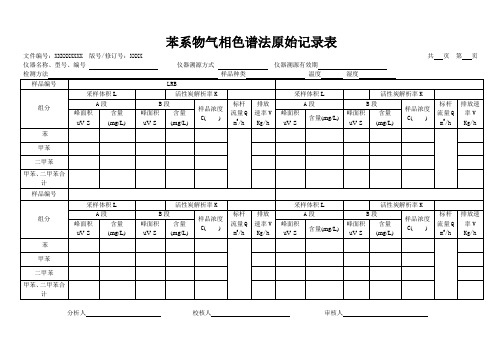 苯系物气相色谱法原始记录表