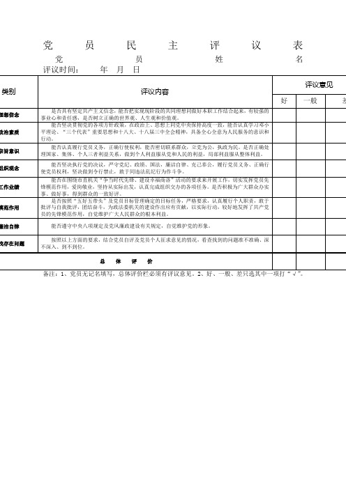 党员民主评议表