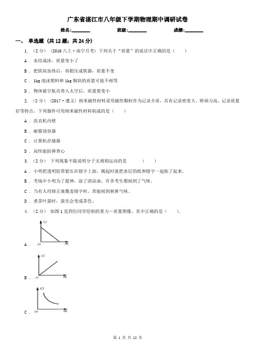 广东省湛江市八年级下学期物理期中调研试卷
