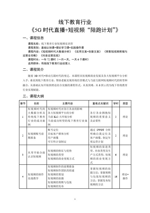 短视频培训初步方案