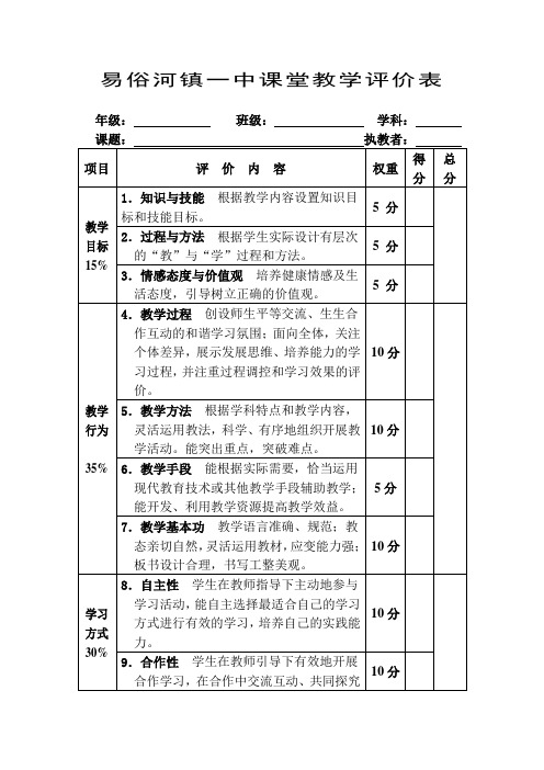 新课程课堂教学评价表