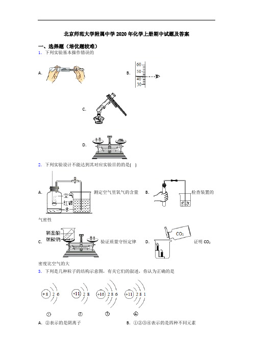 北京师范大学附属中学2020年化学初三化学上册期中试题及答案