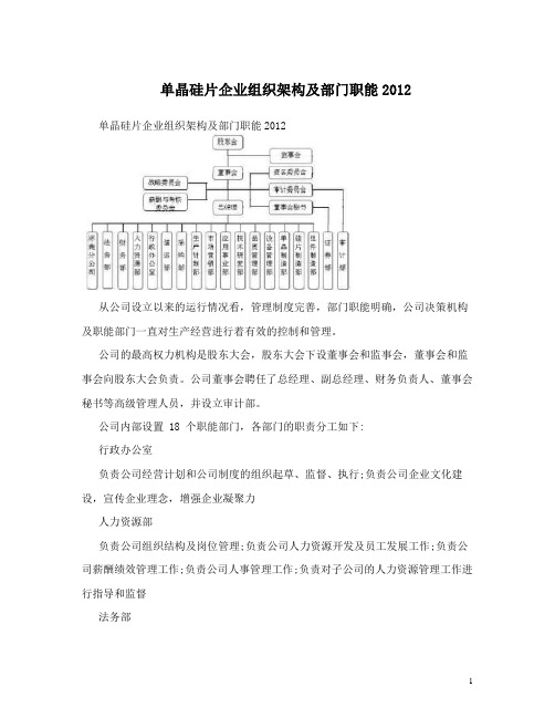 单晶硅片企业组织架构及部门职能