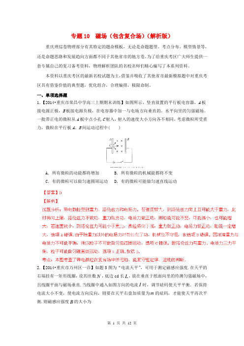 (重庆版)2014届高考物理(第02期)名校试题解析分项汇编 专题10 磁场(包含复合场)(含解析)