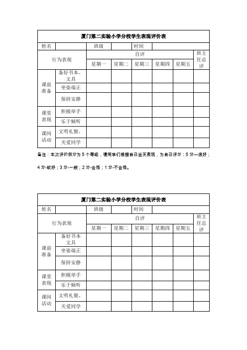 小学学生表现评价表 (2)