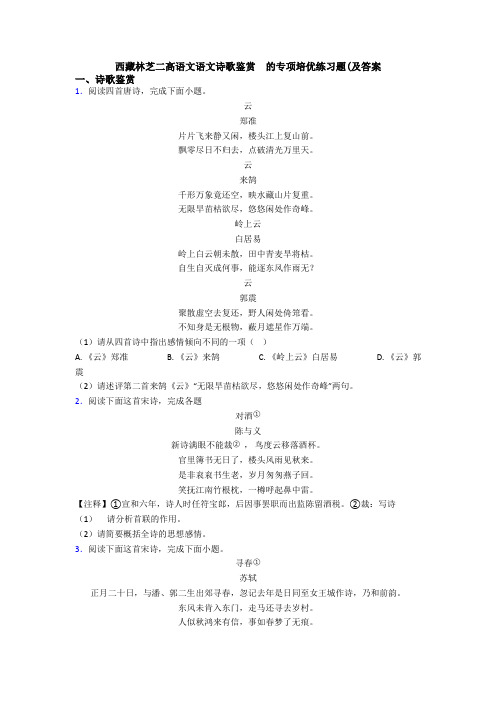 西藏林芝二高语文语文诗歌鉴赏  的专项培优练习题(及答案