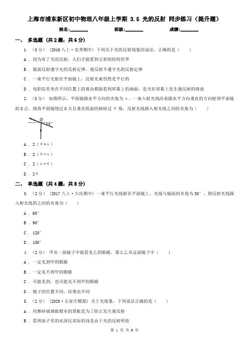 上海市浦东新区初中物理八年级上学期 3.5 光的反射 同步练习(提升题)