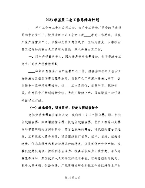 2023年基层工会工作总结与计划(2篇)