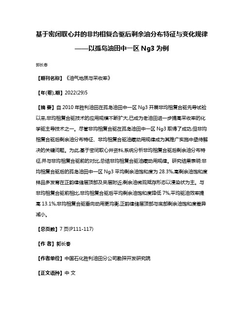 基于密闭取心井的非均相复合驱后剩余油分布特征与变化规律——以孤岛油田中一区Ng3为例